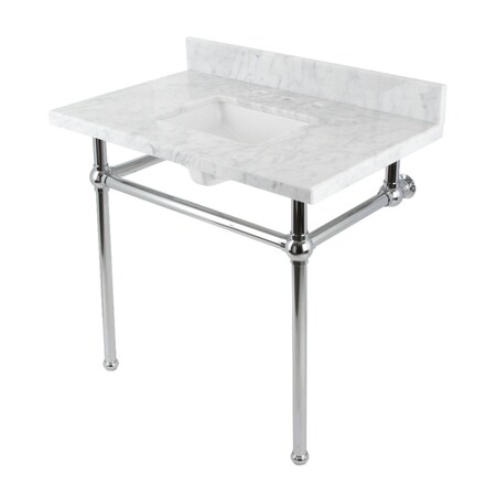 Kingston Brass 36 Console Sink with Brass Legs 8Inch, 3 Hole, Marble WhitePolished Chrome KVBH3622M8SQ1